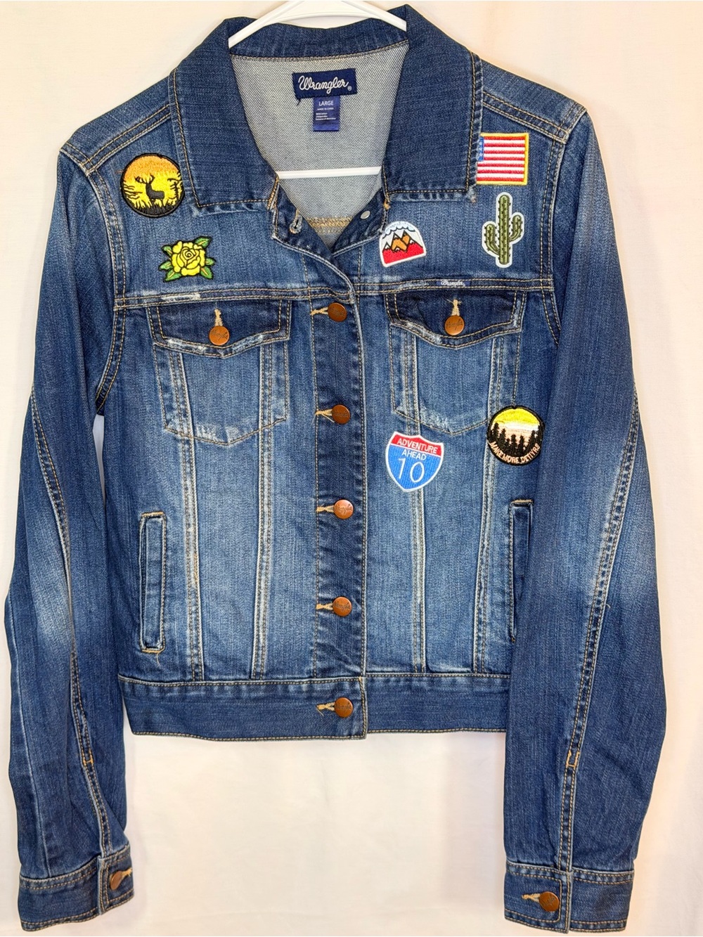 Wrangler America Road Patches Blue Denim Trucker Jacket